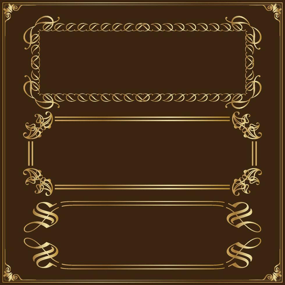 rectangle ornamental frames, Gold Antique Frames Set Vintage Frames. vector