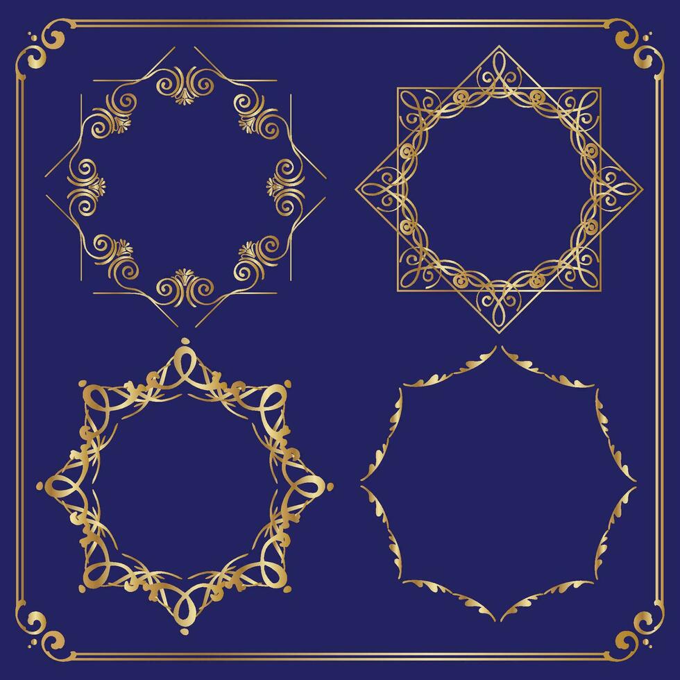 circle ornamental frames Gold Antique Frames Set Vintage Frames. vector