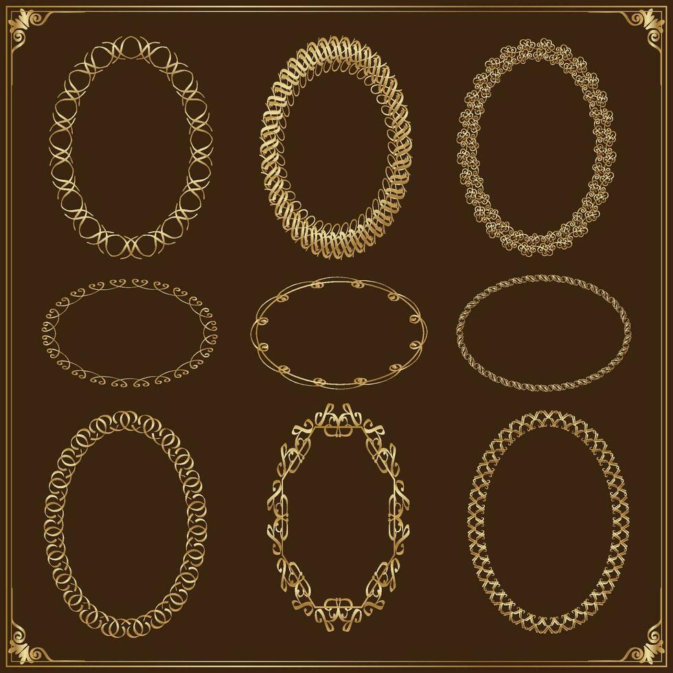 circulo ornamental marcos oro antiguo marcos conjunto Clásico marcos vector