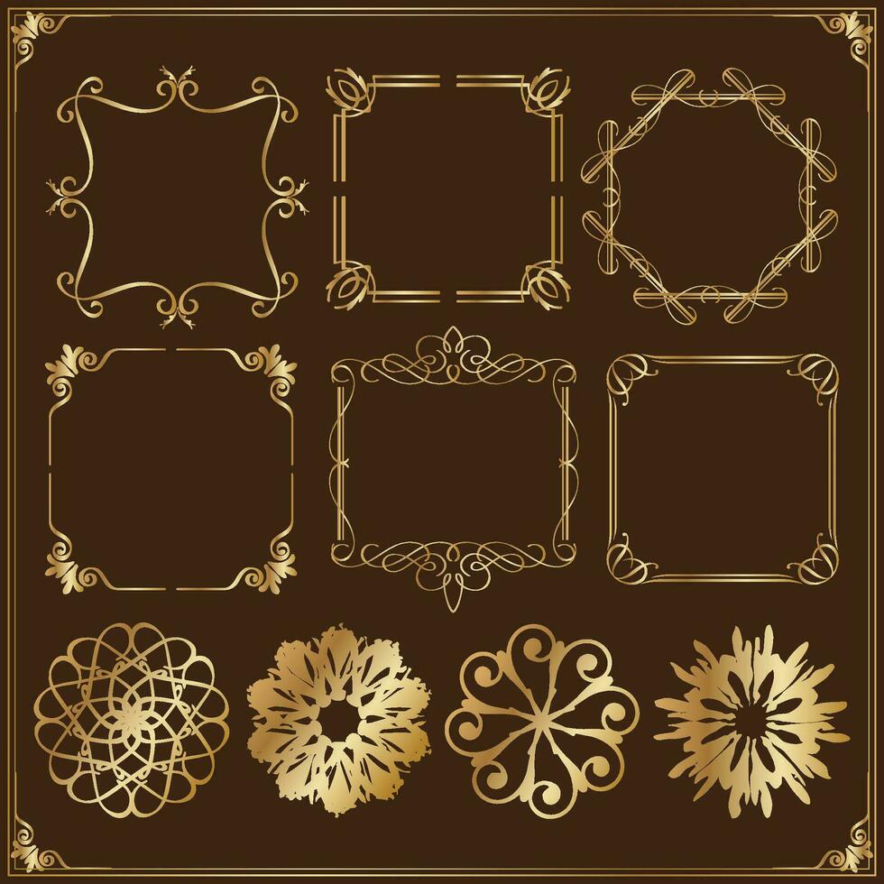 rectángulo ornamental marcos, oro antiguo marcos conjunto Clásico marcos vector