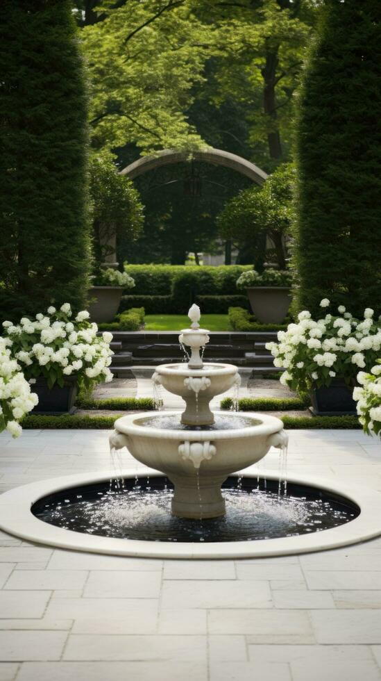 AI generated garden with a modern twist on a classic design, featuring a symmetrical layout, photo