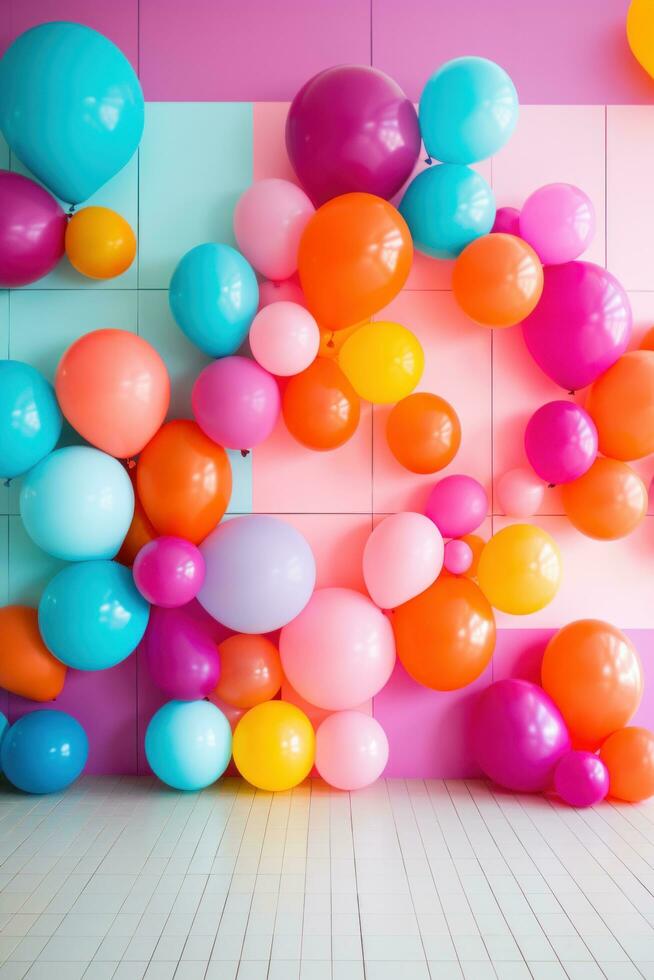 AI generated Make a statement with this bold and colorful balloon backdrop perfect for birthday celebrations photo