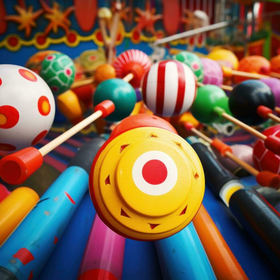 AI generated variety of carnival games against a colorful background. photo