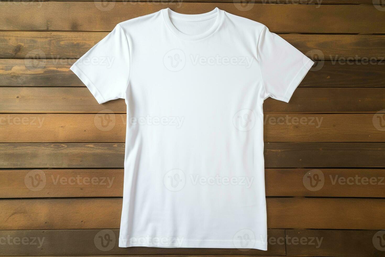 AI generated White t-shirt on wooden background, top view. Mockup for design photo