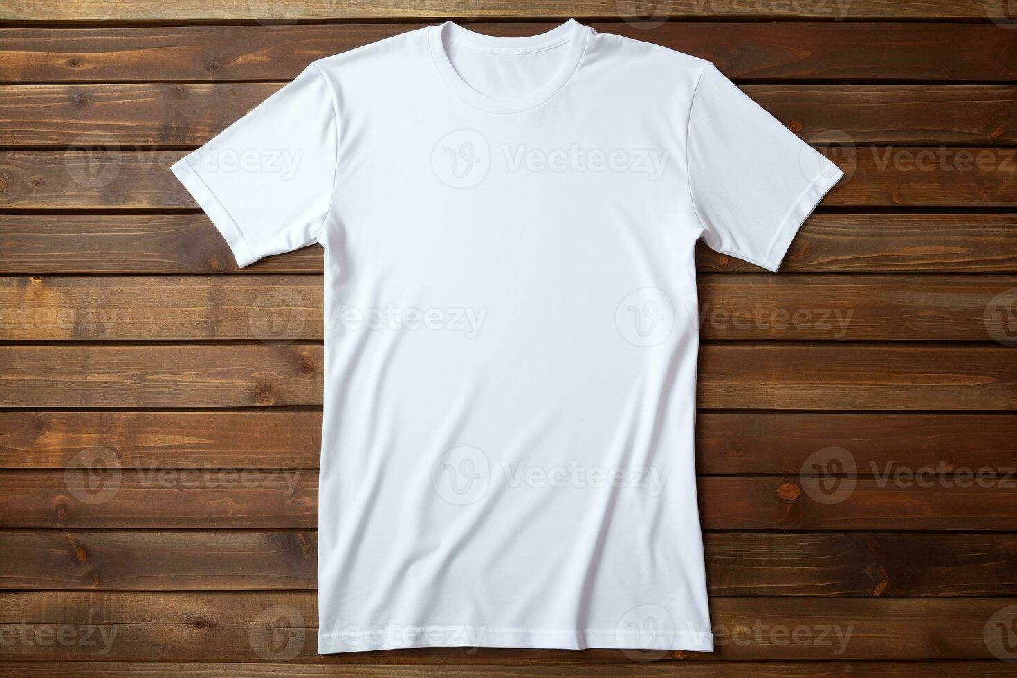 AI generated White t-shirt on wooden background, top view. Mockup for design photo