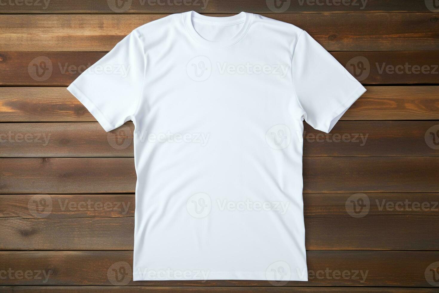 AI generated White t-shirt on wooden background, top view. Mockup for design photo
