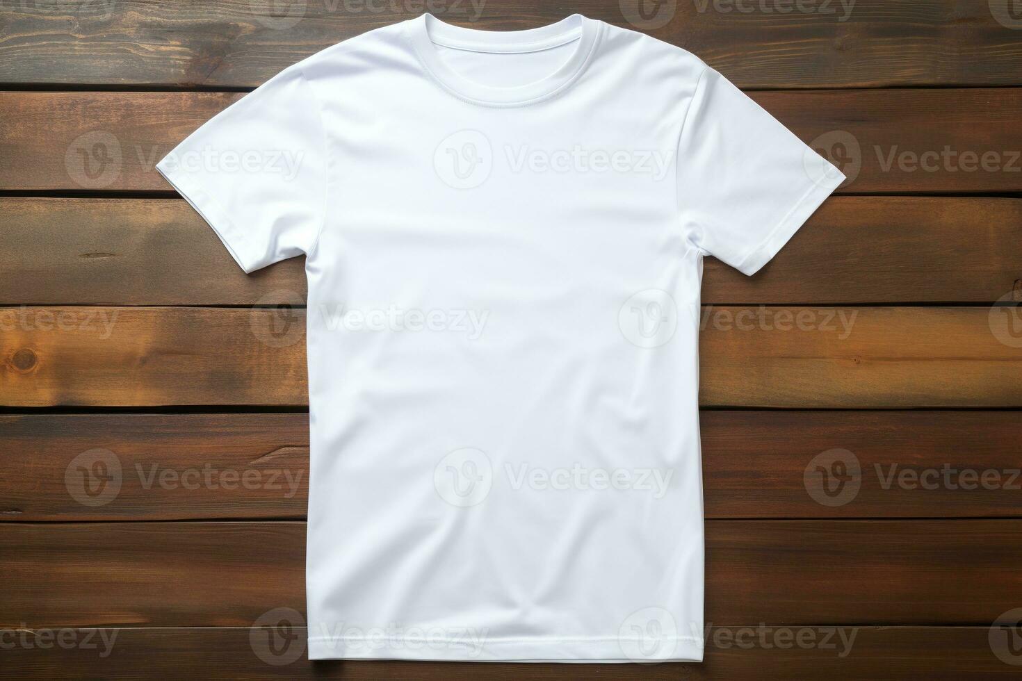 AI generated White t-shirt on wooden background, top view. Mockup for design photo