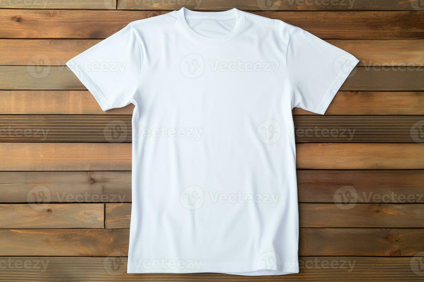 AI generated White t-shirt on wooden background, top view. Mockup for design photo