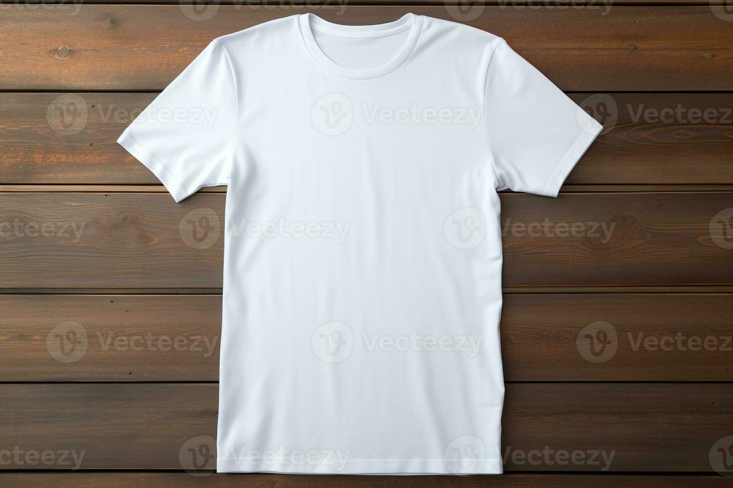 AI generated White t-shirt on wooden background, top view. Mockup for design photo