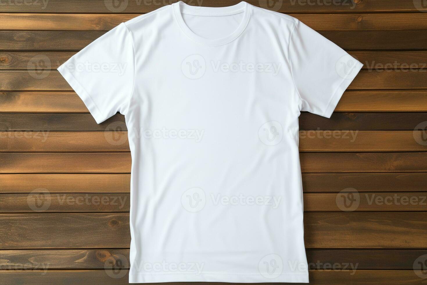 AI generated White t-shirt on wooden background, top view. Mockup for design photo