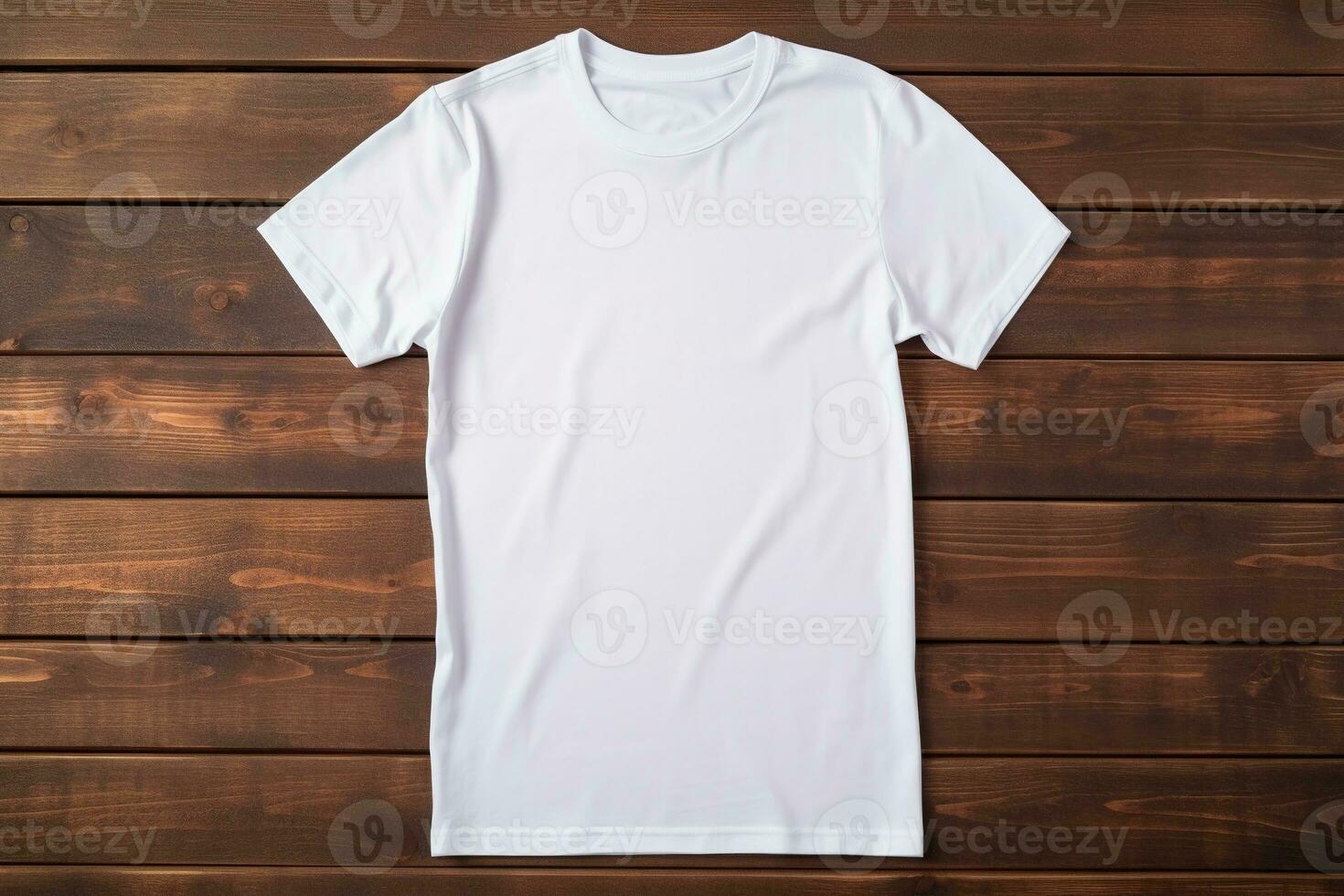 AI generated White t-shirt on wooden background, top view. Mockup for design photo