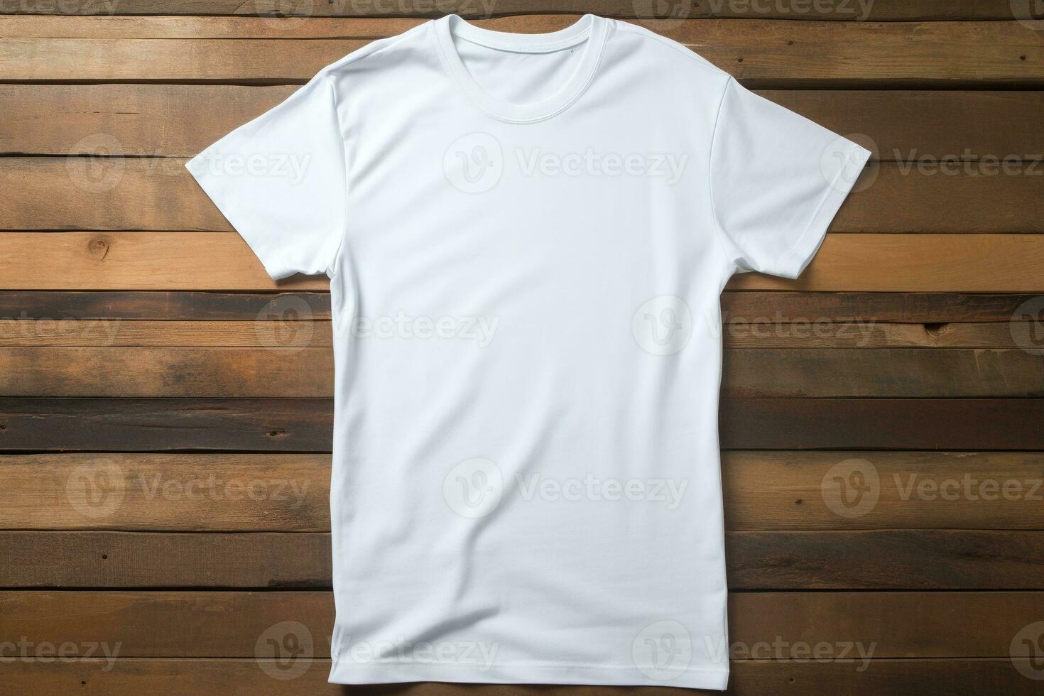 AI generated White t-shirt on wooden background, top view. Mockup for design photo