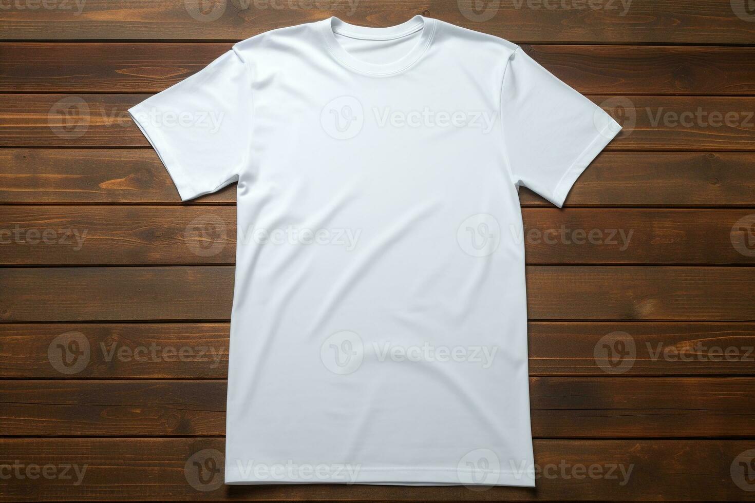 AI generated White t-shirt on wooden background, top view. Mockup for design photo