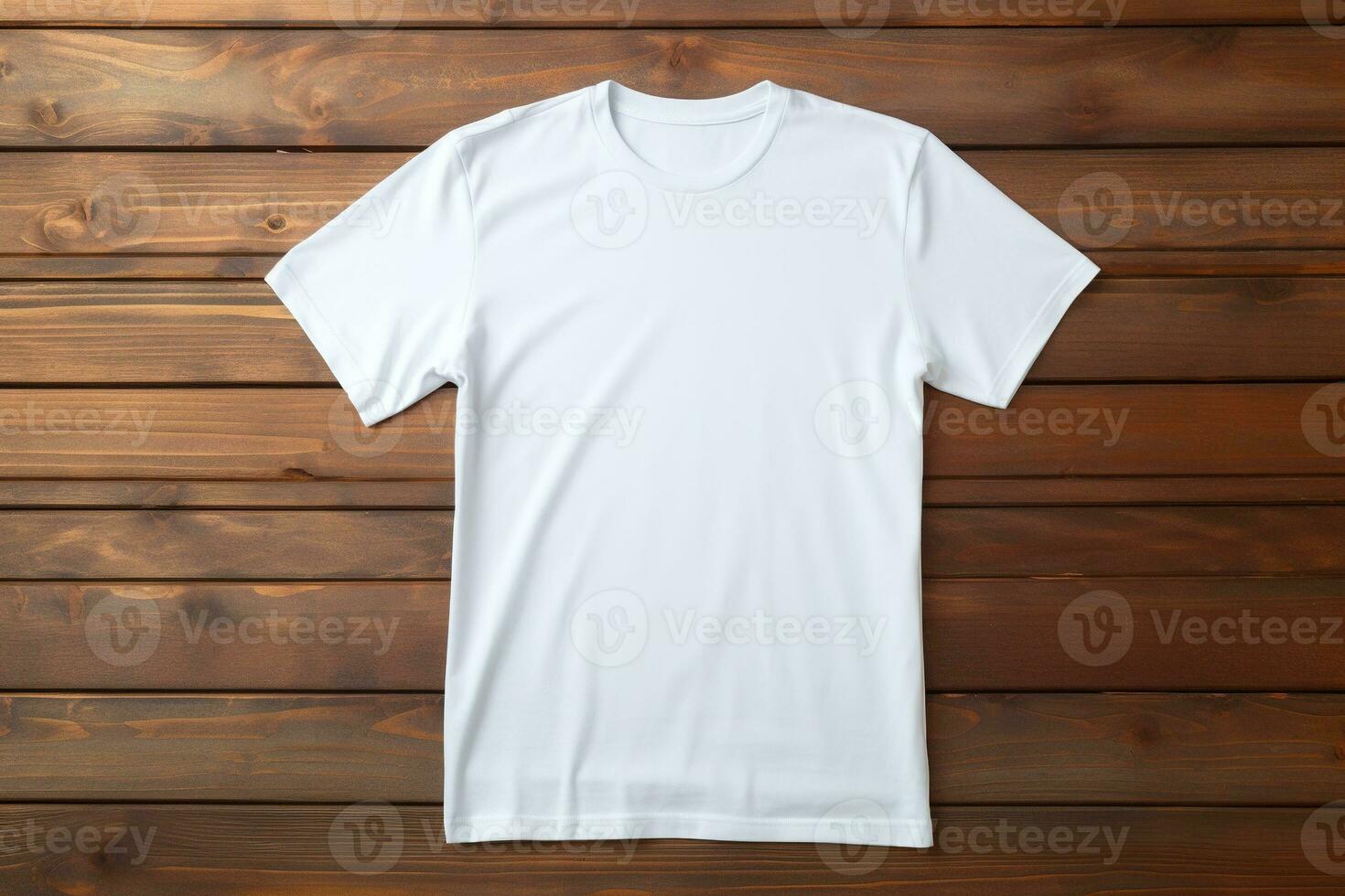 AI generated White t-shirt on wooden background, top view. Mockup for design photo