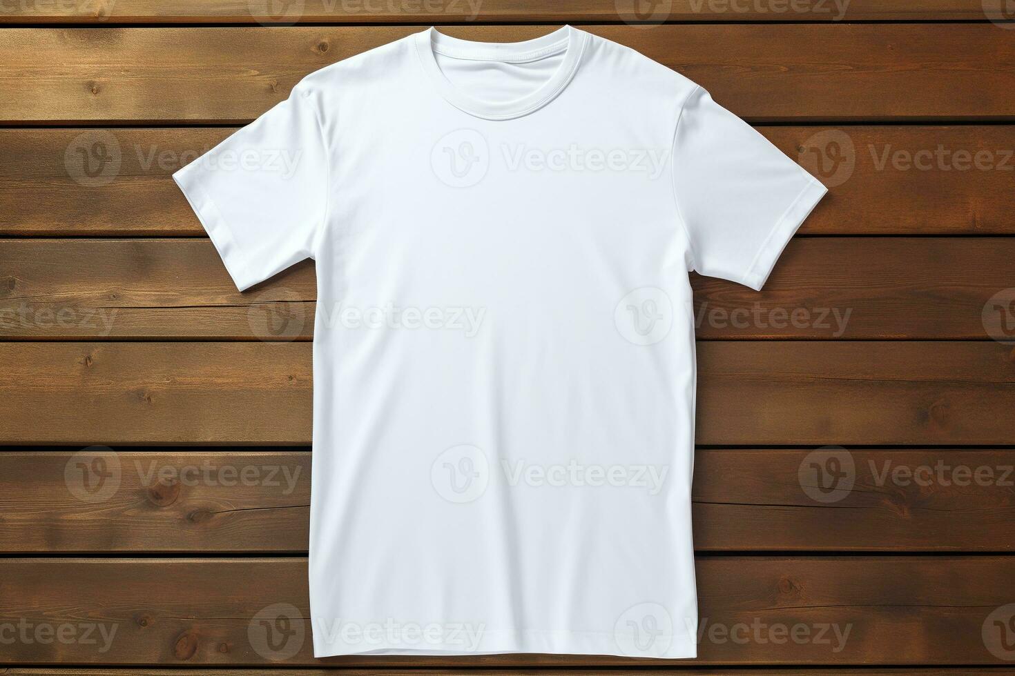 AI generated White t-shirt on wooden background, top view. Mockup for design photo