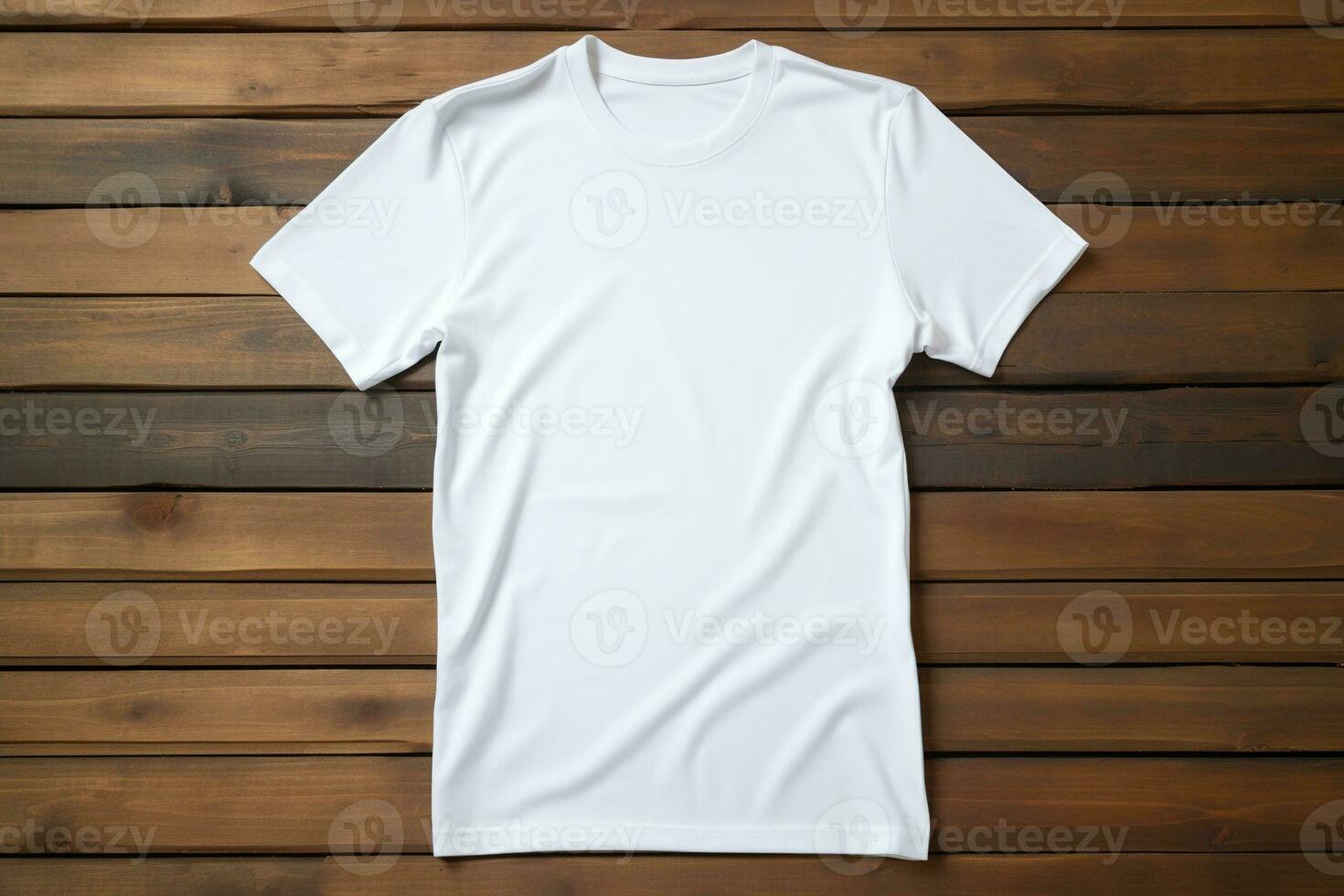 AI generated White t-shirt on wooden background, top view. Mockup for design photo