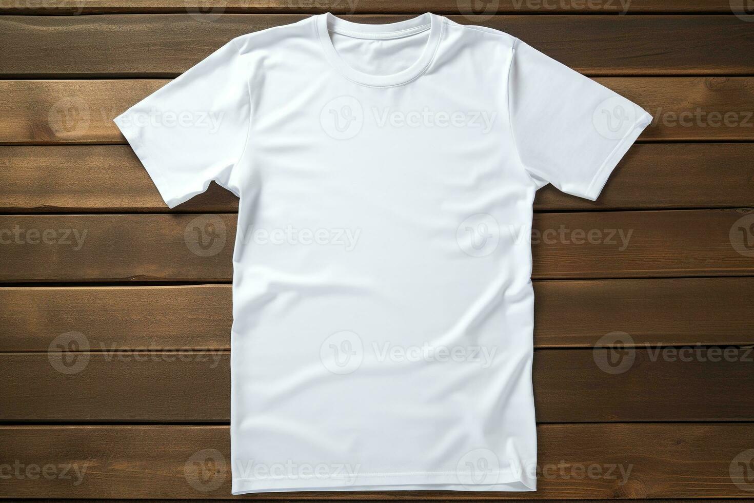 AI generated White t-shirt on wooden background, top view. Mockup for design photo