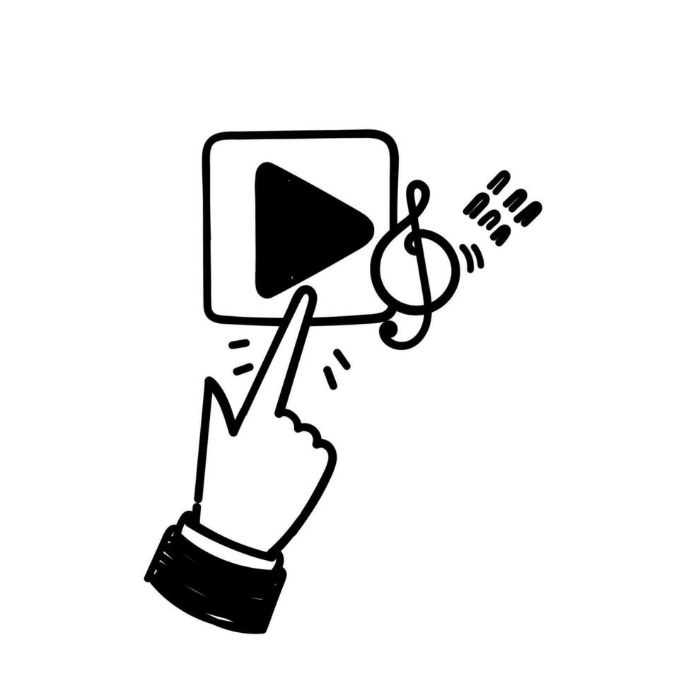 hand drawn doodle play music button illustration vector