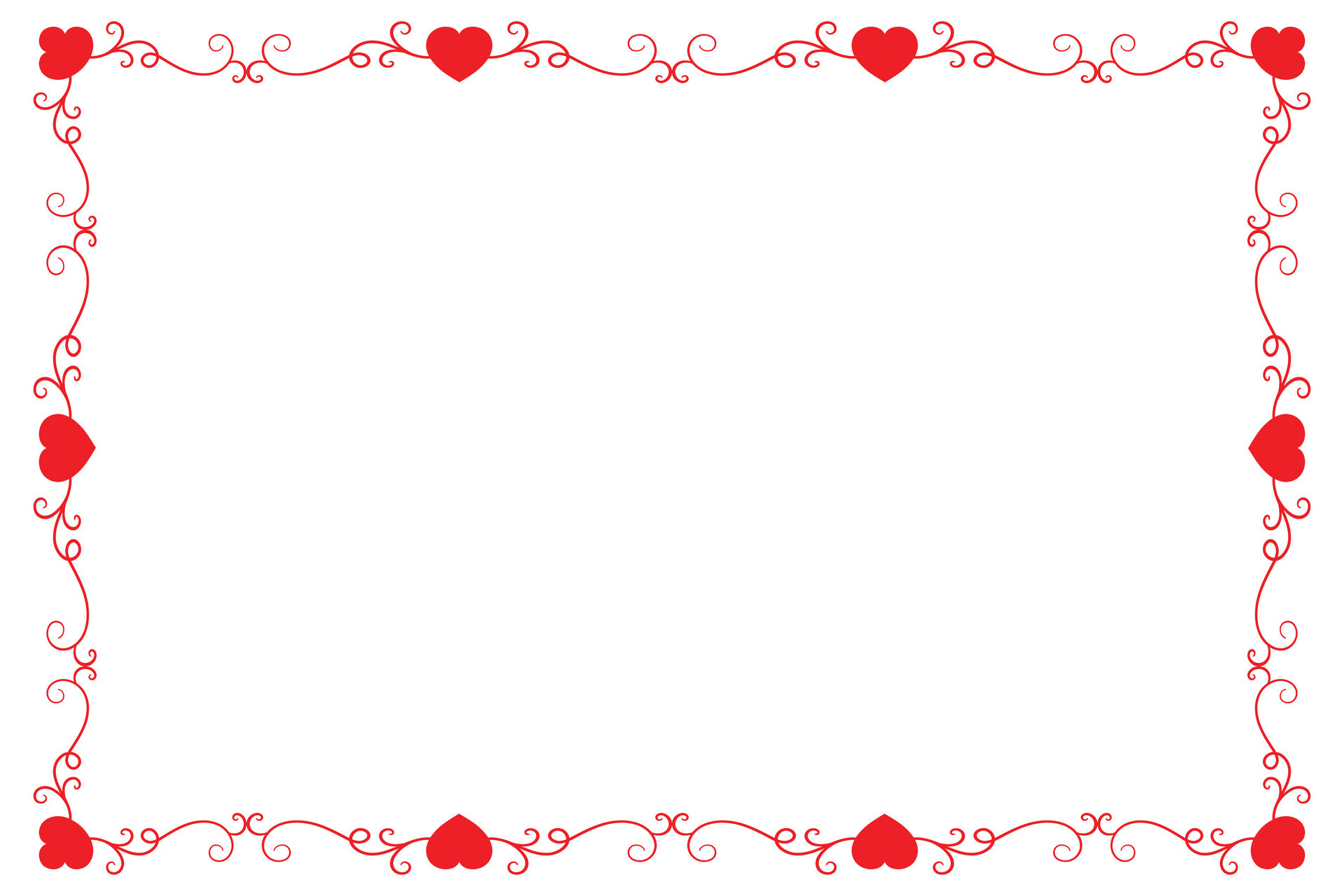 Heart Swirl Romantic Love ornaments isolated border layout, red hearts ...