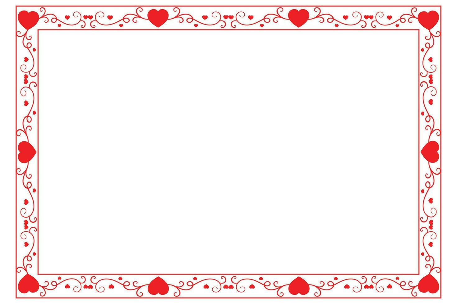 Heart Swirl Romantic Love ornaments isolated border layout, red hearts ornate award frame border, Valentines Day Card Border Square frame design, decorative heart rectangle frame vector element