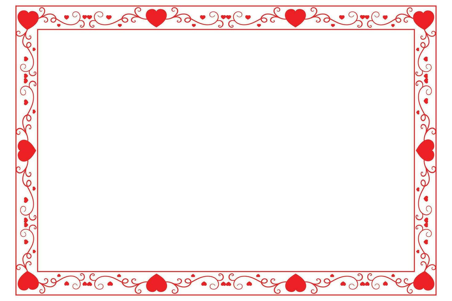 Heart Swirl Romantic Love ornaments isolated border layout, red hearts ornate award frame border, Valentines Day Card Border Square frame design, decorative heart rectangle frame vector element