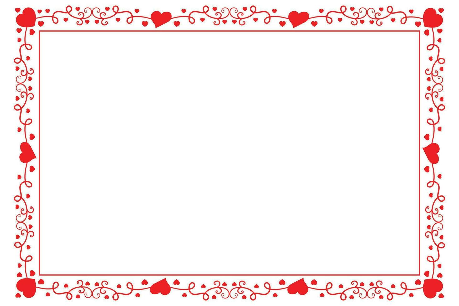 Heart Swirl Romantic Love ornaments isolated border layout, red hearts ornate award frame border, Valentines Day Card Border Square frame design, decorative heart rectangle frame vector element
