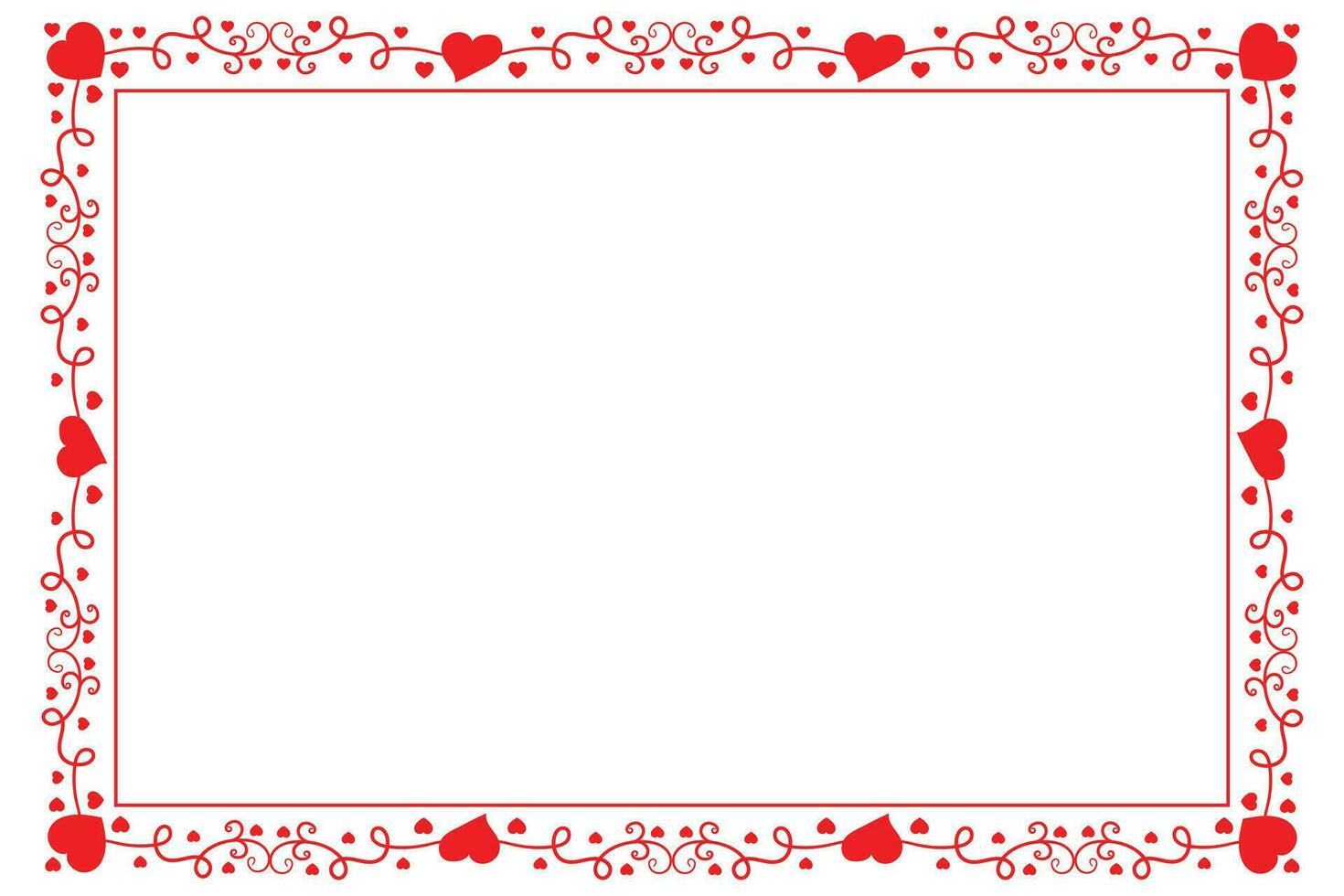 Heart Swirl Romantic Love ornaments isolated border layout, red hearts ornate award frame border, Valentines Day Card Border Square frame design, decorative heart rectangle frame vector element