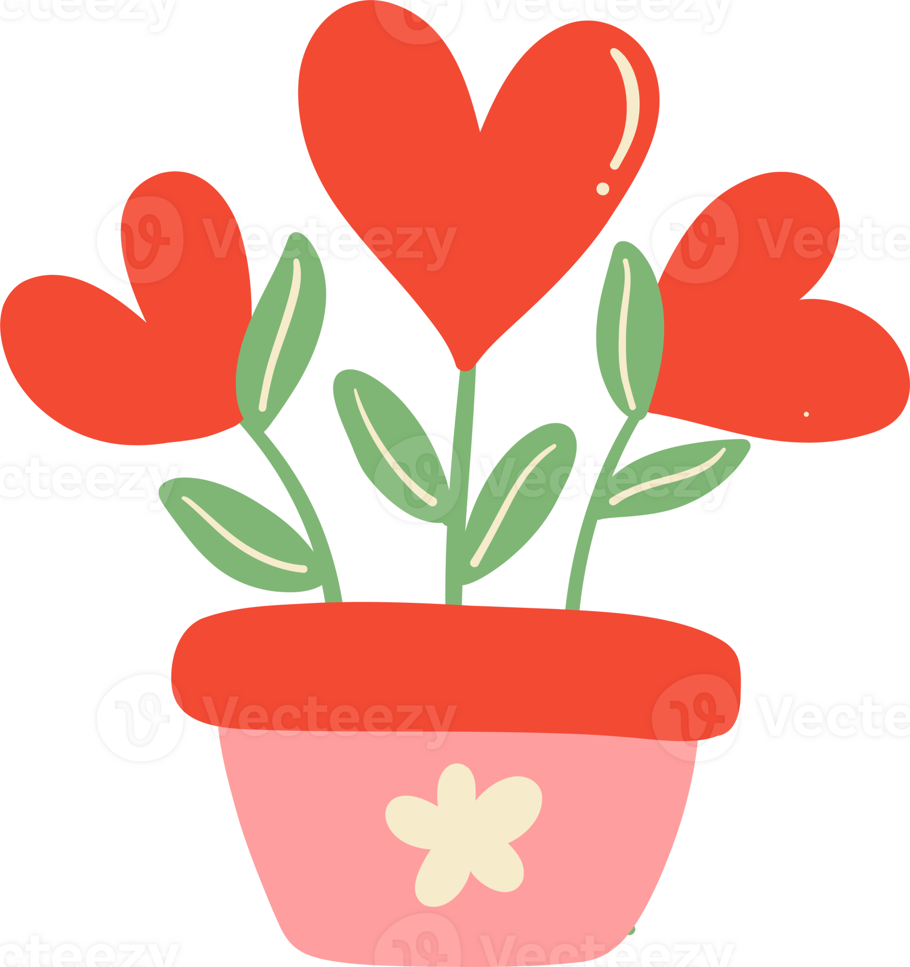 Cute valentine heart shape flower in pot illustration 35947215 png