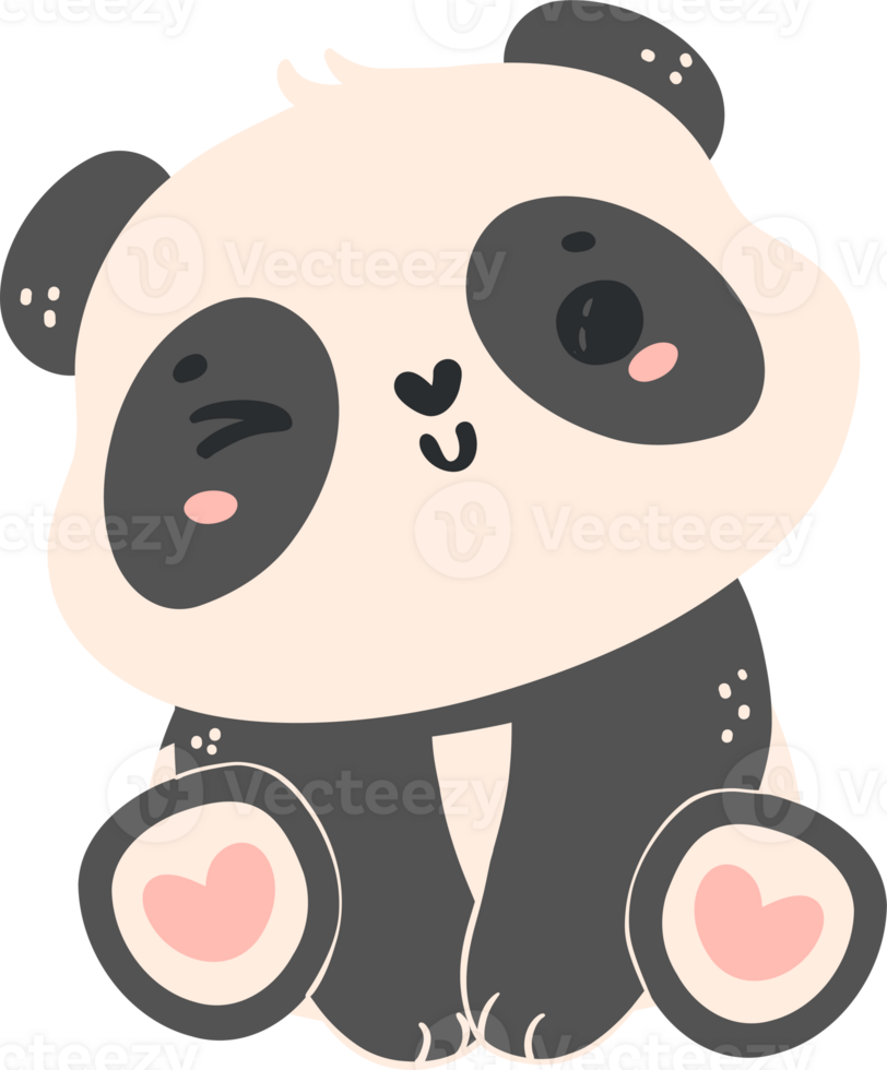 Cute Baby Panda in sitting Pose Cartoon Hand Drawn Flat Design png