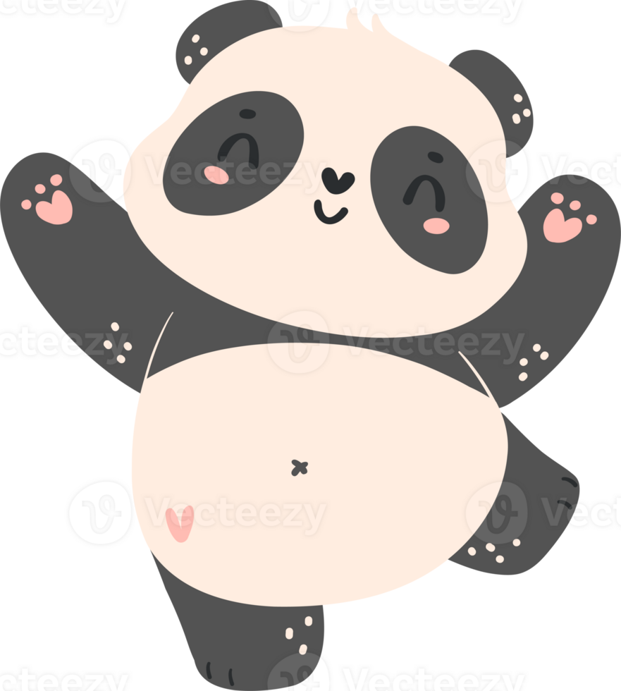 Cute Baby Panda in Adorable Pose Cartoon Hand Drawn Flat Design png