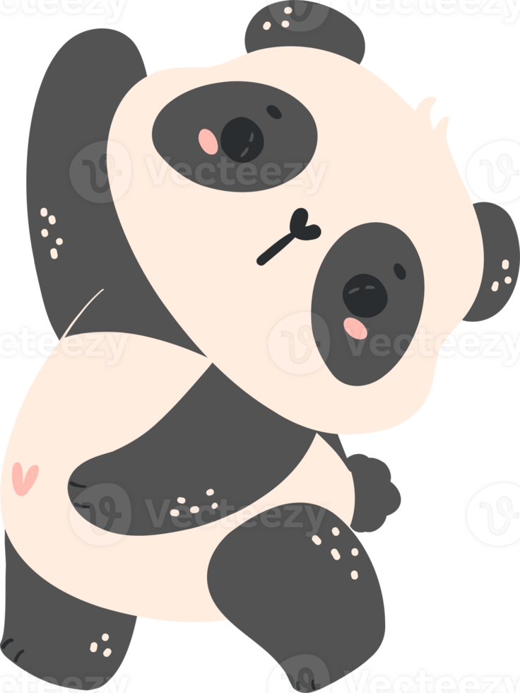 Cute Baby Panda in Adorable Pose Cartoon Hand Drawn Flat Design png