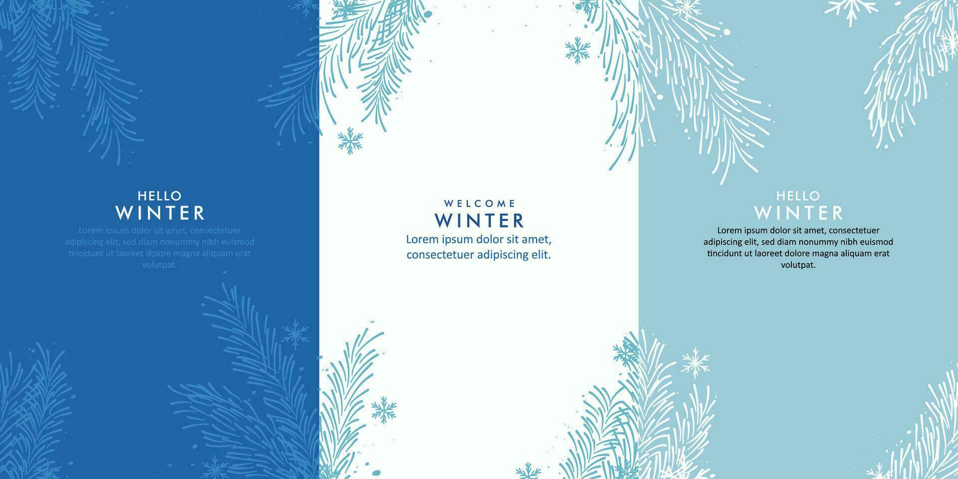 collection of winter vector design Backgrounds with pine branches and snowflakes theme design. for card banners, posters, social media, promotions