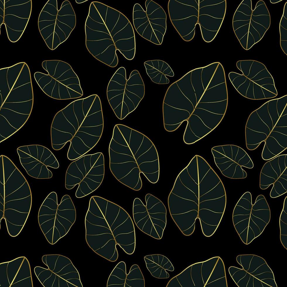 Luxury gold and nature green background vector Floral pattern Golden monstera plant line arts