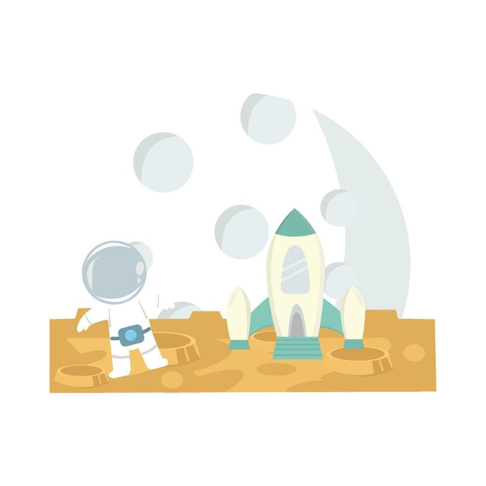 astronaut with rocket in moon illustration vector