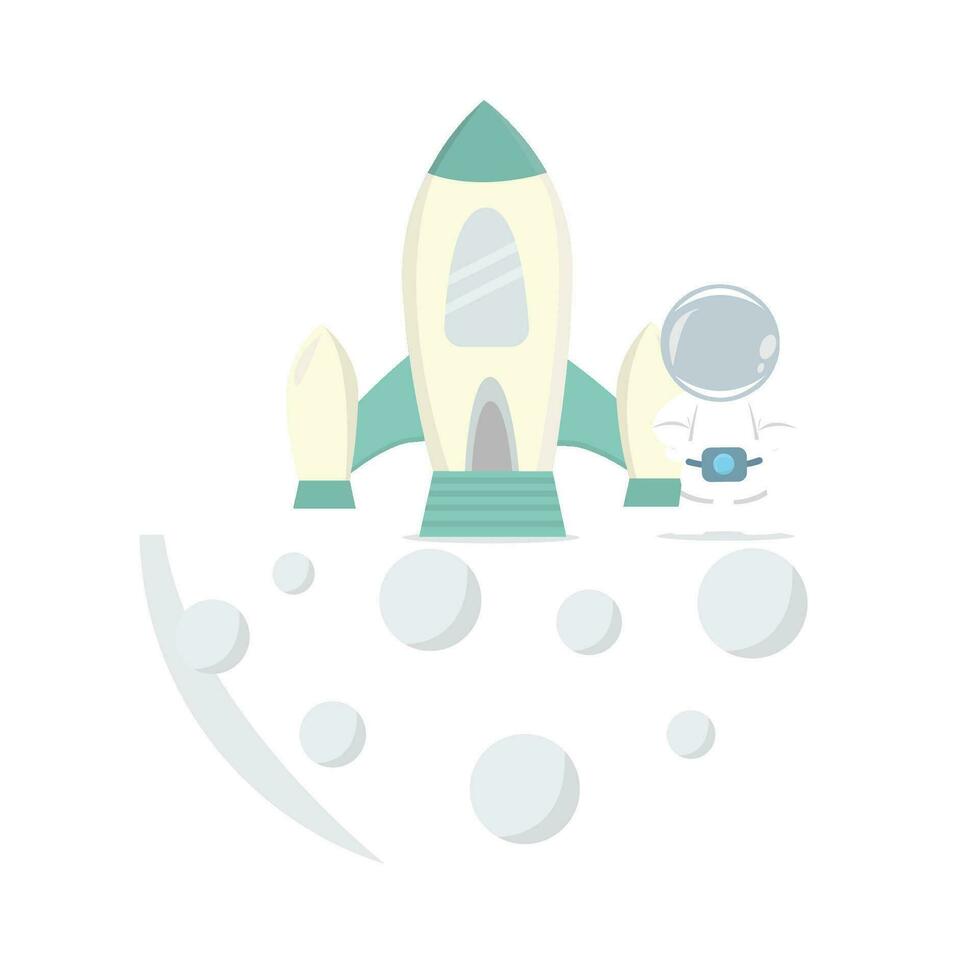 astronaut with rocket in moon illustration vector