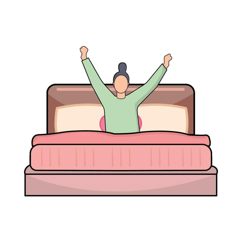 person wake up in double bed illustration vector