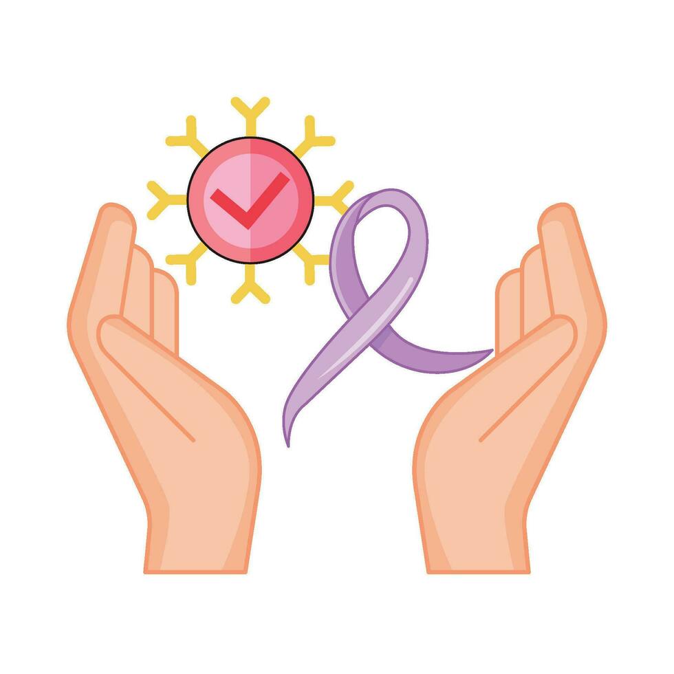 ribbon cancer day with cancer breast in over hand  illustration vector