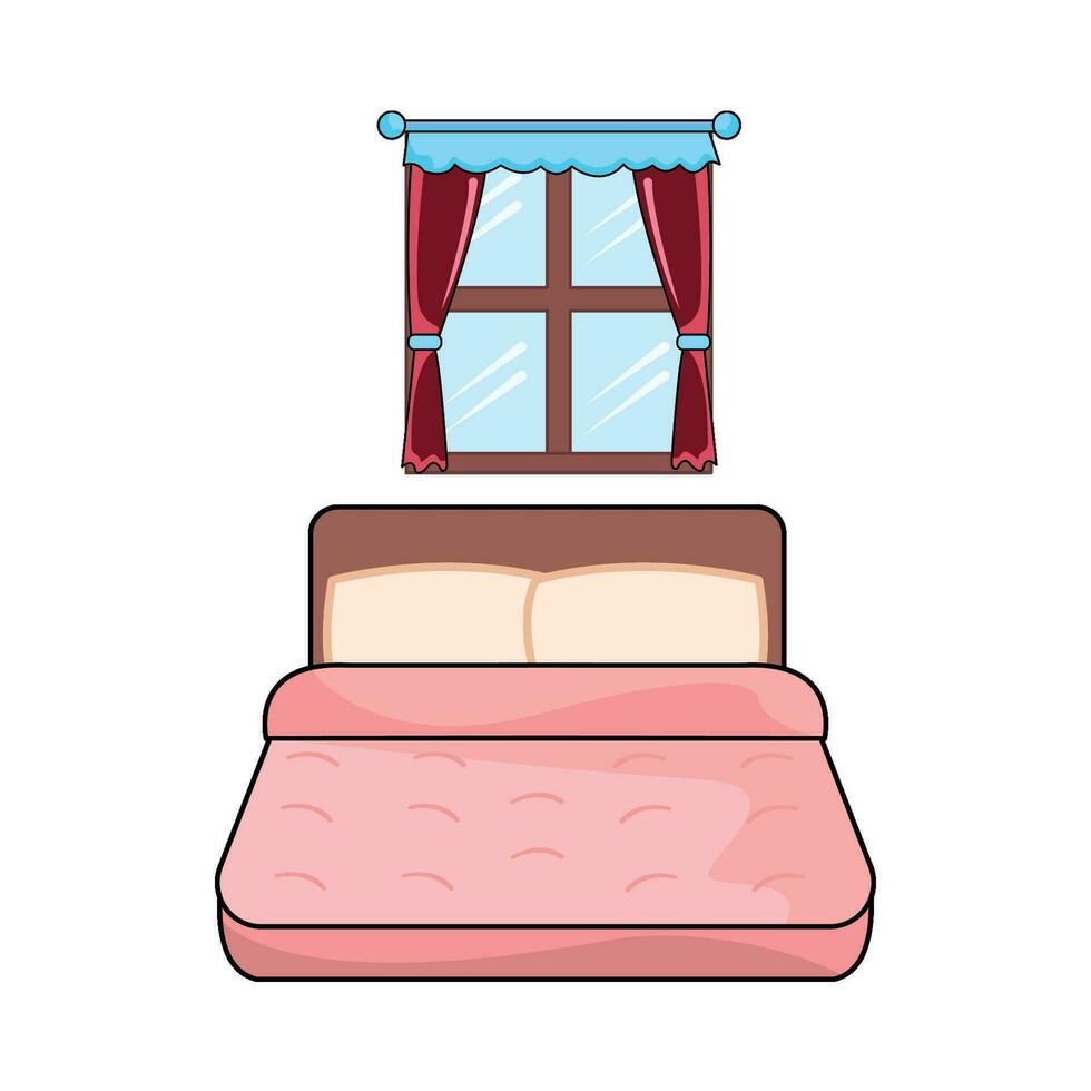 double bed in bedroom with window illustration vector