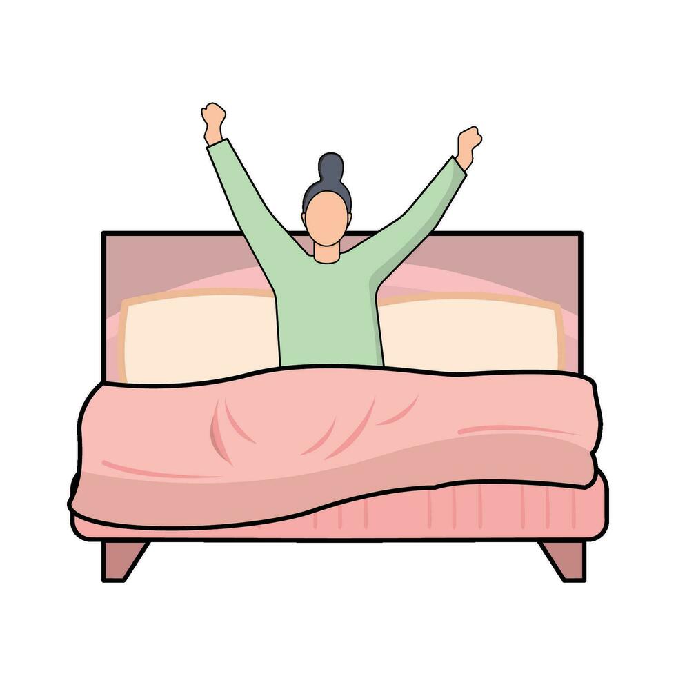 person wake up in double bed illustration vector