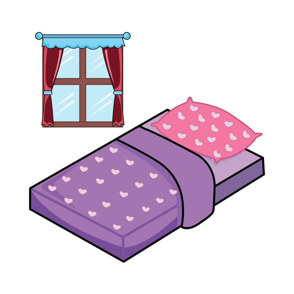 soltero cama con ventana en dormitorio ilustración vector