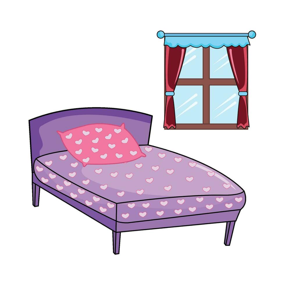 doble cama en dormitorio con ventana ilustración vector
