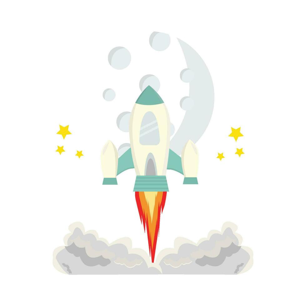 rocket fly with moon illustration vector