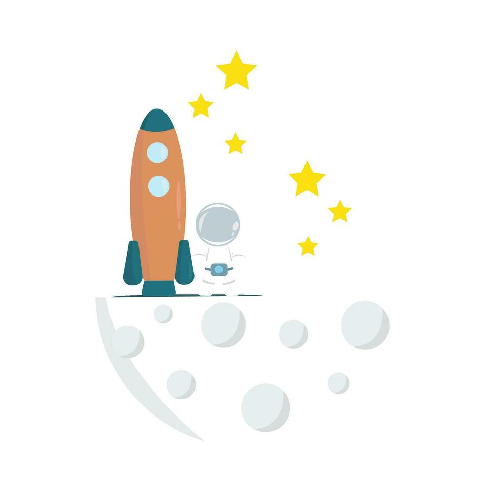 rocket in moon illustration vector