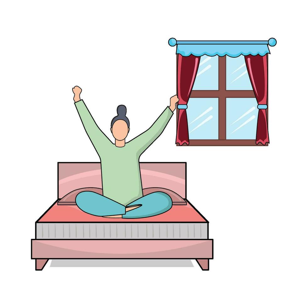 person wake up in bedroom illustration vector