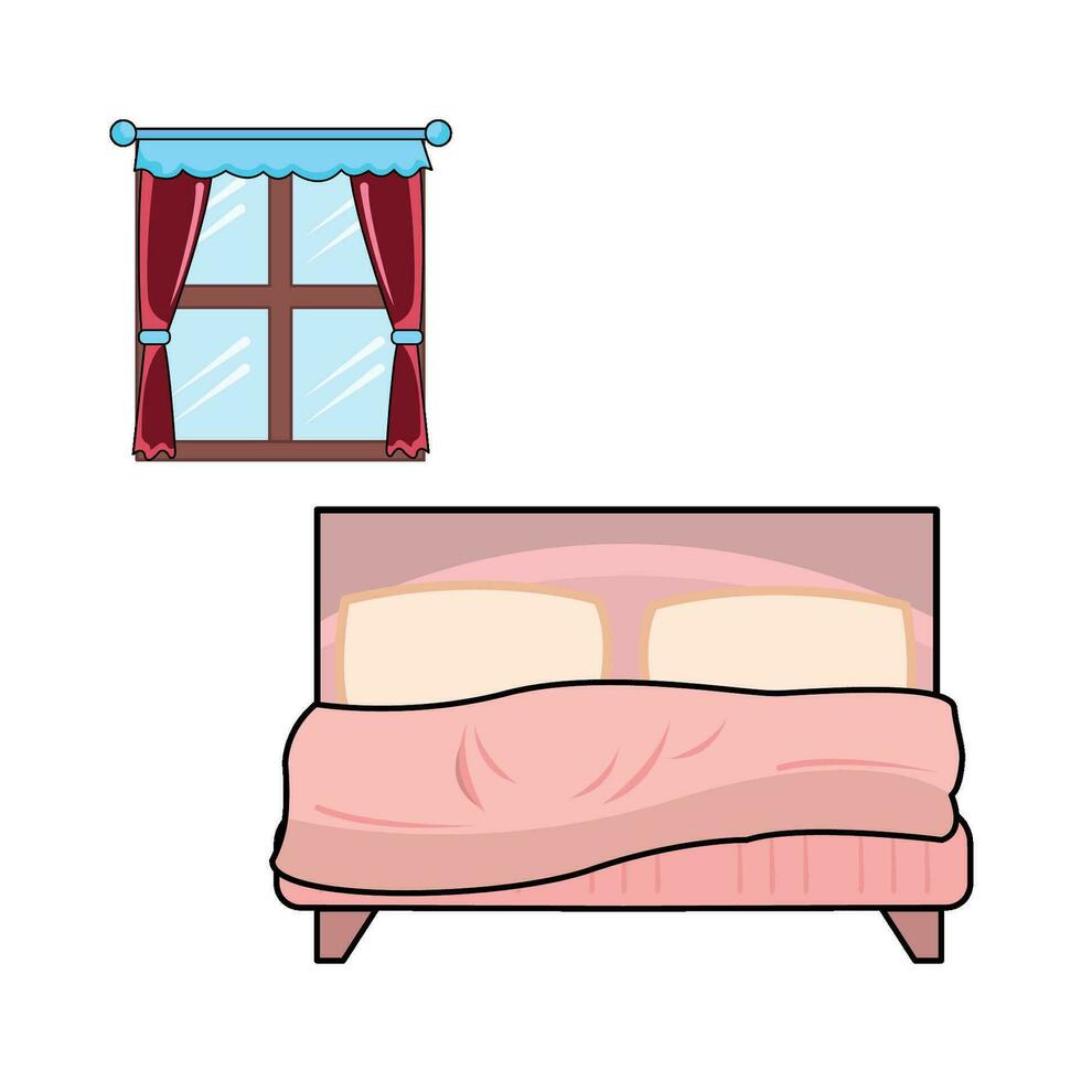 doble cama en dormitorio con ventana ilustración vector