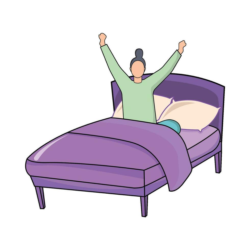 persona despertar arriba en doble cama ilustración vector