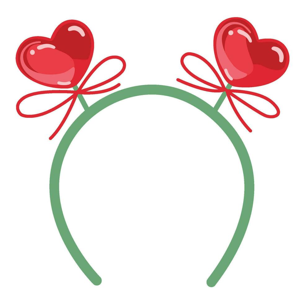 Valentine's Day headband with red heart shape ears. Romantic hair band vector illustration for greeting cards, banners, and decor..