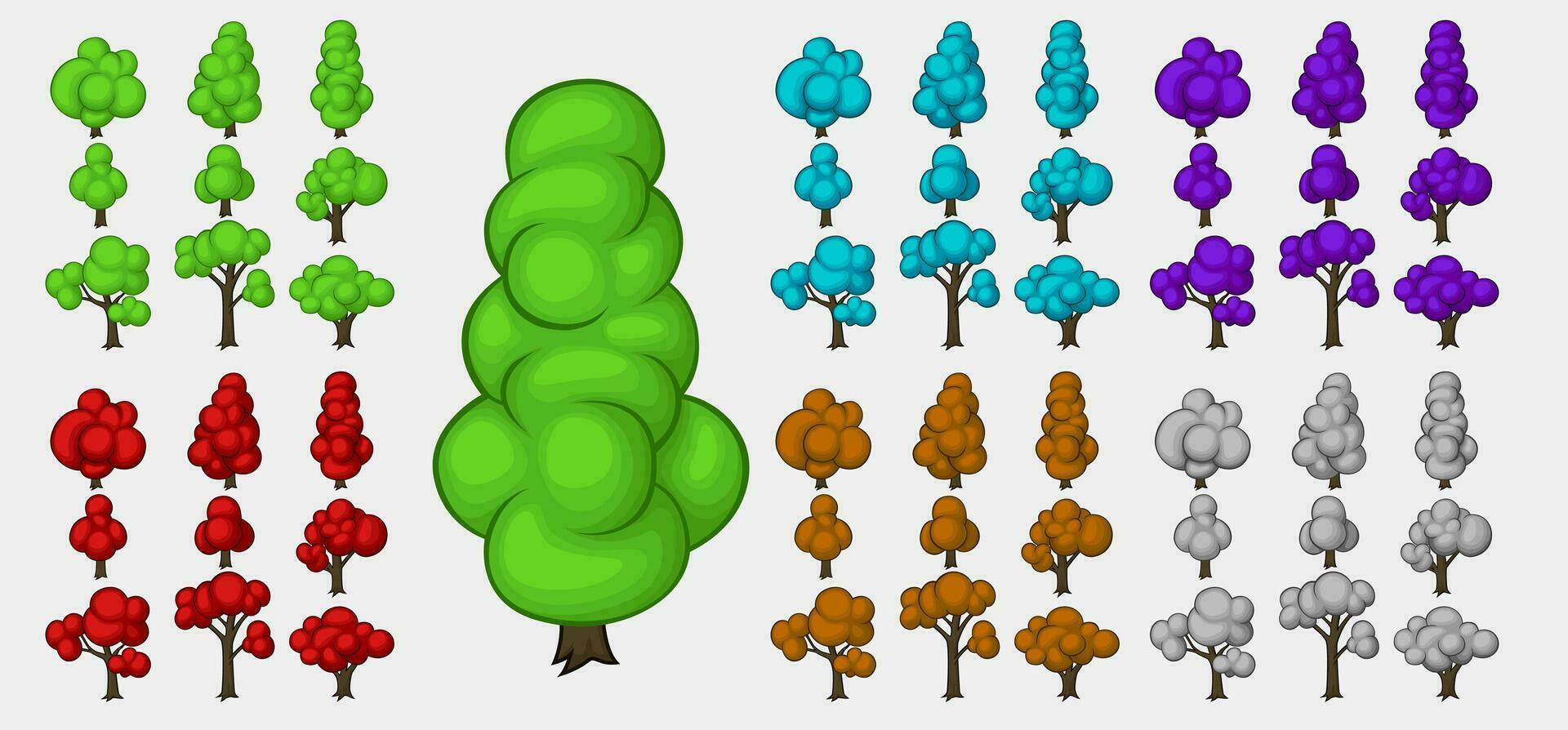 Colorful Tree Cartoon Sets, Vector Illustration