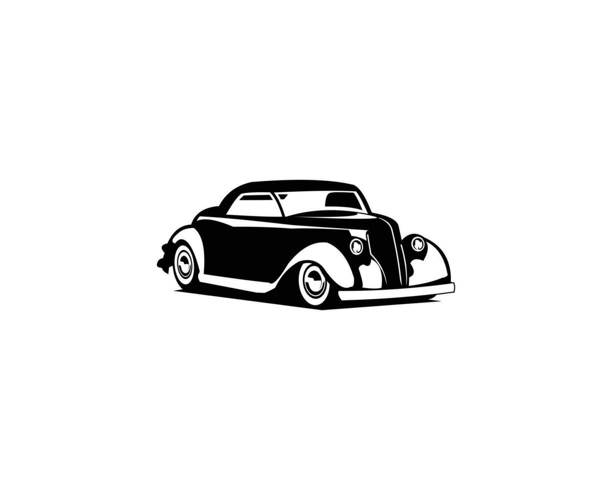 Clásico coche 1932. vector silueta. aislado blanco antecedentes mostrado desde el frente. mejor para logotipos, insignias, emblemas
