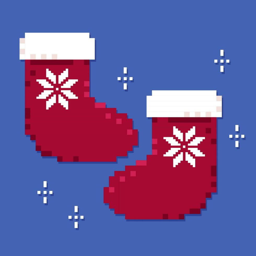 Pixel art Christmas and New Year card with socks vector